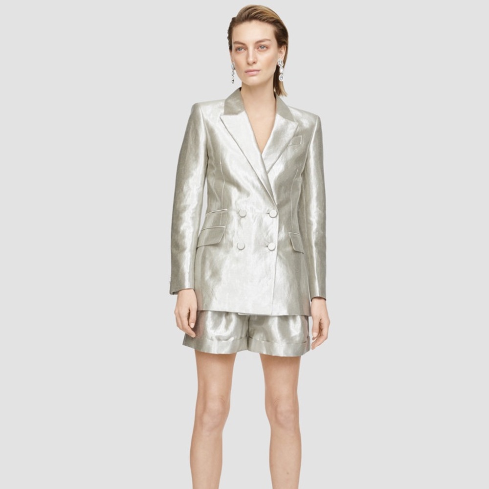 Racil matching set - silver double breasted jacket and silver city short